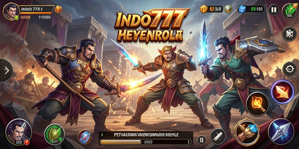 Screenshot utama INDO777 menunjukkan aksi pertempuran intens di dunia Battle Royale.