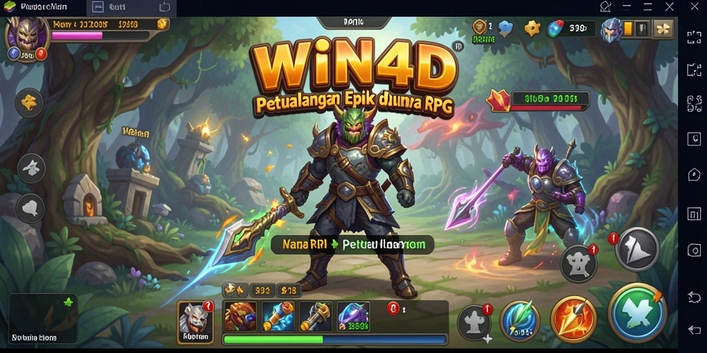 Tampilan gameplay RPG penuh aksi di dunia magis WIN4D.